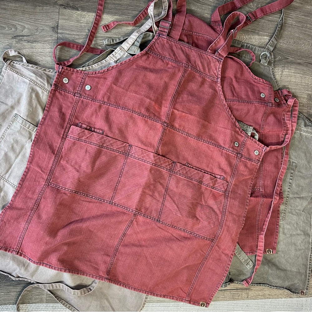 5 Chef Works Kitchen Aprons Red & Brown